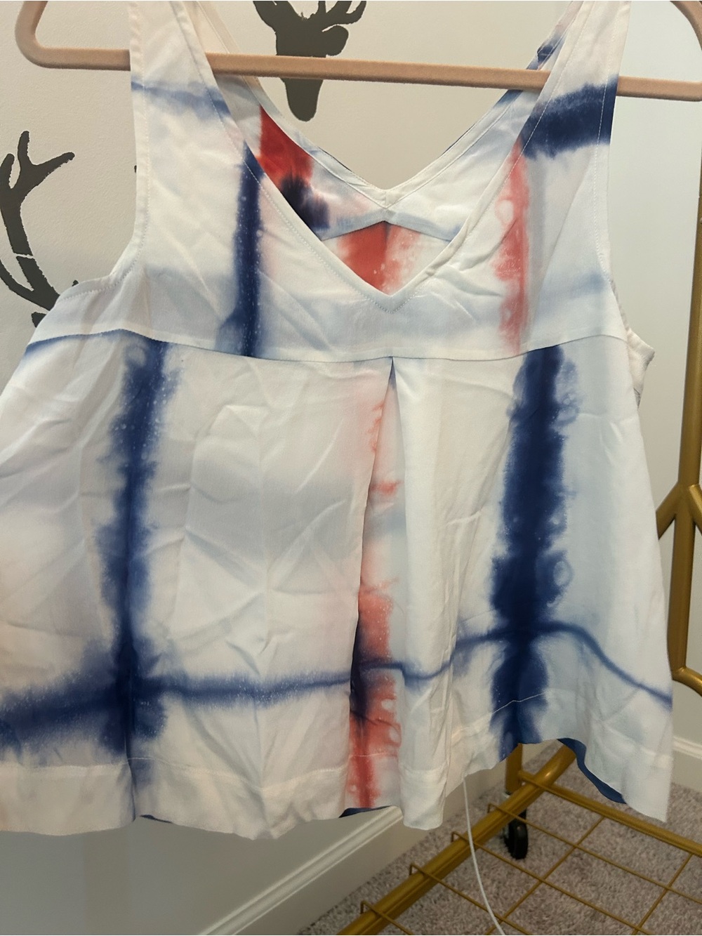 leifsdottir White Tank with Navy & Coral Tie-Dye Stripes